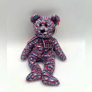 TY Beanie Baby "USA the Bear" P.E. Pellets (4th of July Gift) Red White and Blue